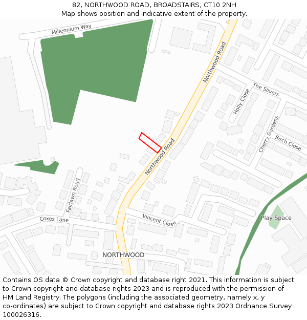 82, NORTHWOOD ROAD, BROADSTAIRS, CT10 2NH: Location map and indicative extent of plot