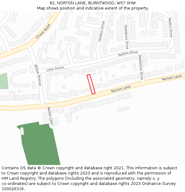 82, NORTON LANE, BURNTWOOD, WS7 0HW: Location map and indicative extent of plot