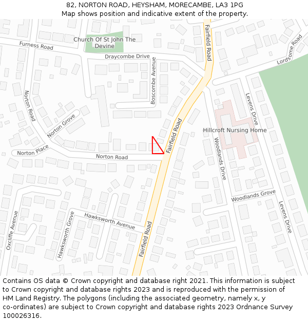 82, NORTON ROAD, HEYSHAM, MORECAMBE, LA3 1PG: Location map and indicative extent of plot