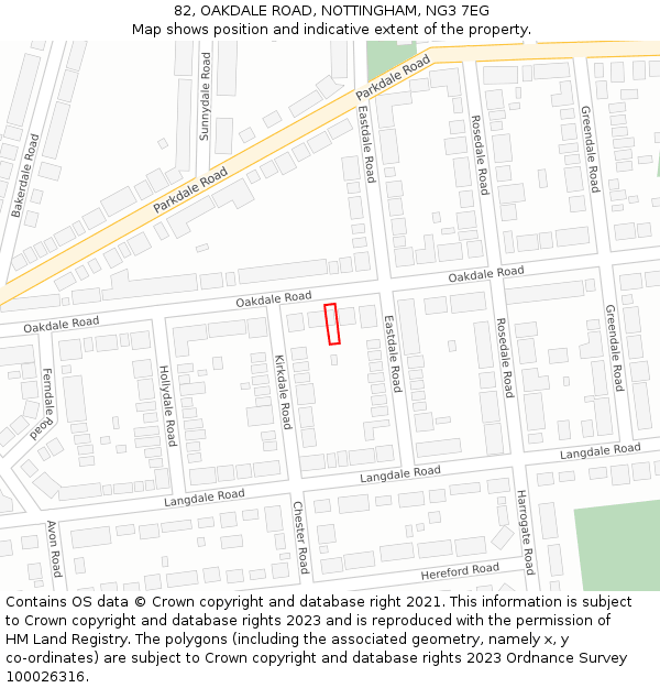 82, OAKDALE ROAD, NOTTINGHAM, NG3 7EG: Location map and indicative extent of plot