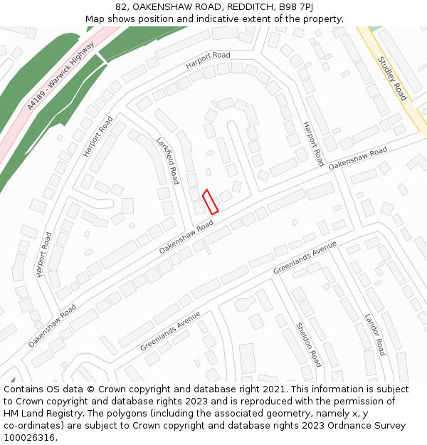 82, OAKENSHAW ROAD, REDDITCH, B98 7PJ: Location map and indicative extent of plot