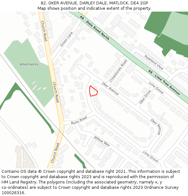 82, OKER AVENUE, DARLEY DALE, MATLOCK, DE4 2GP: Location map and indicative extent of plot