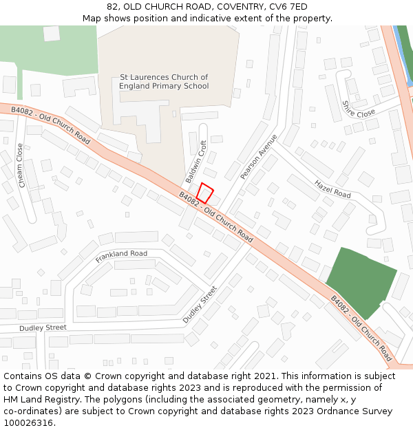 82, OLD CHURCH ROAD, COVENTRY, CV6 7ED: Location map and indicative extent of plot