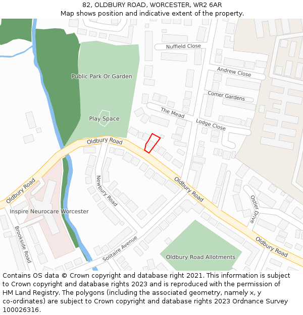 82, OLDBURY ROAD, WORCESTER, WR2 6AR: Location map and indicative extent of plot