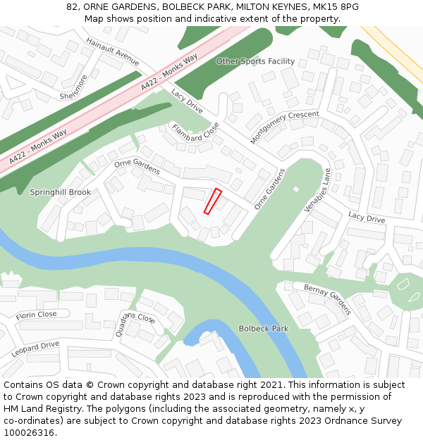 82, ORNE GARDENS, BOLBECK PARK, MILTON KEYNES, MK15 8PG: Location map and indicative extent of plot