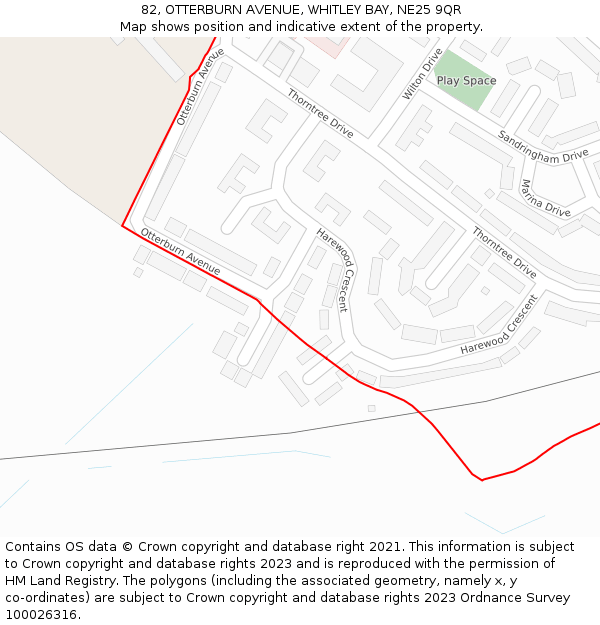 82, OTTERBURN AVENUE, WHITLEY BAY, NE25 9QR: Location map and indicative extent of plot