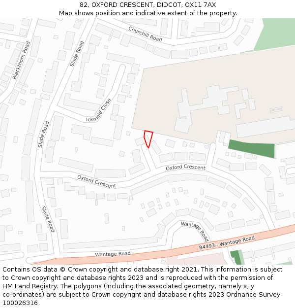 82, OXFORD CRESCENT, DIDCOT, OX11 7AX: Location map and indicative extent of plot