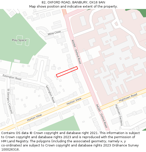 82, OXFORD ROAD, BANBURY, OX16 9AN: Location map and indicative extent of plot