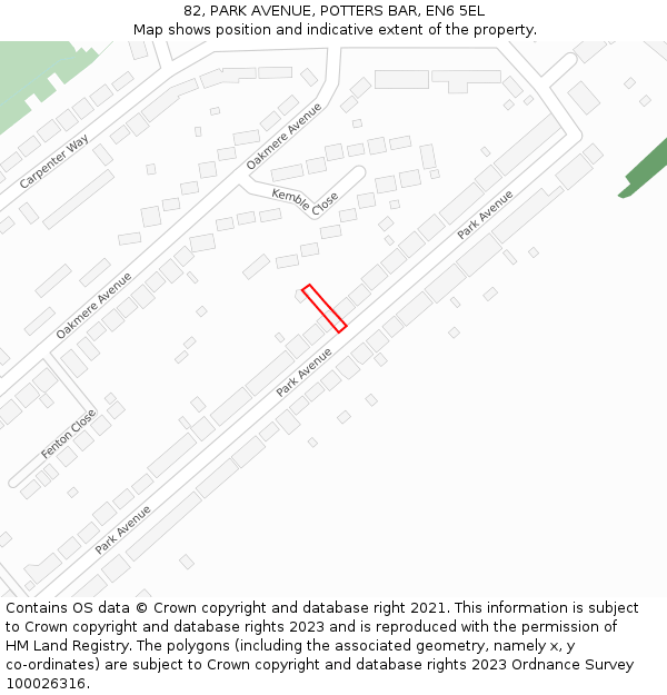 82, PARK AVENUE, POTTERS BAR, EN6 5EL: Location map and indicative extent of plot