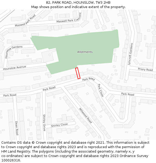 82, PARK ROAD, HOUNSLOW, TW3 2HB: Location map and indicative extent of plot