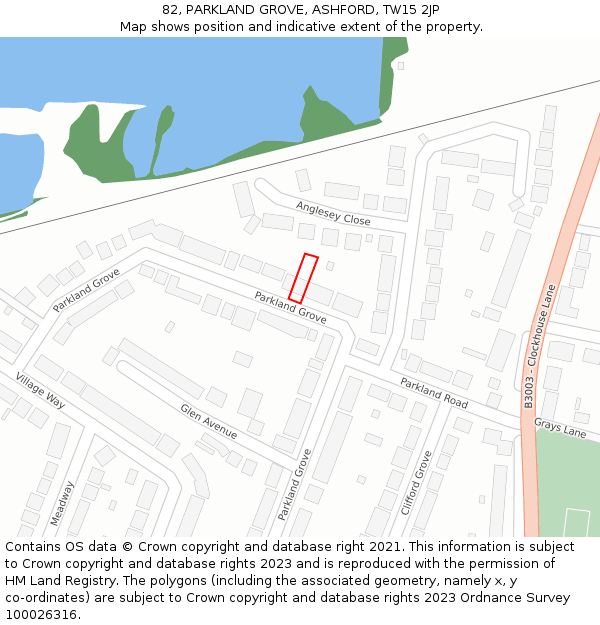 82, PARKLAND GROVE, ASHFORD, TW15 2JP: Location map and indicative extent of plot