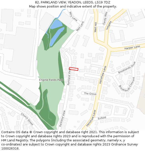 82, PARKLAND VIEW, YEADON, LEEDS, LS19 7DZ: Location map and indicative extent of plot
