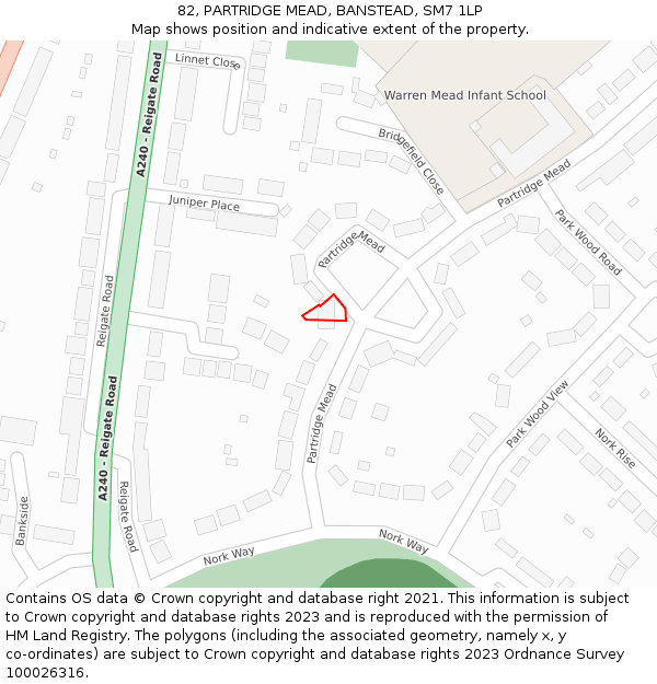 82, PARTRIDGE MEAD, BANSTEAD, SM7 1LP: Location map and indicative extent of plot