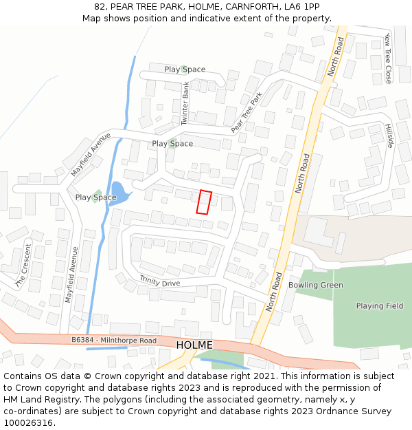 82, PEAR TREE PARK, HOLME, CARNFORTH, LA6 1PP: Location map and indicative extent of plot