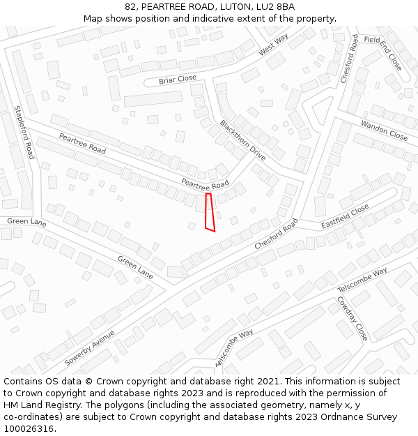 82, PEARTREE ROAD, LUTON, LU2 8BA: Location map and indicative extent of plot