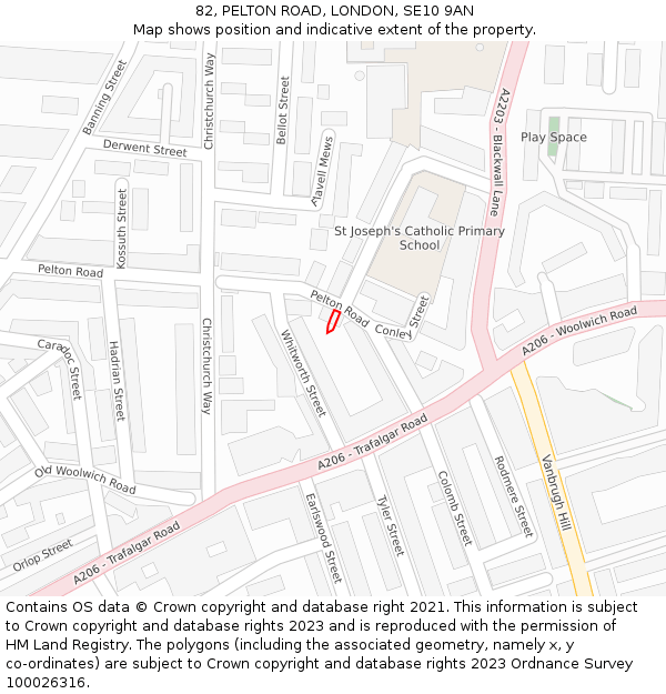 82, PELTON ROAD, LONDON, SE10 9AN: Location map and indicative extent of plot