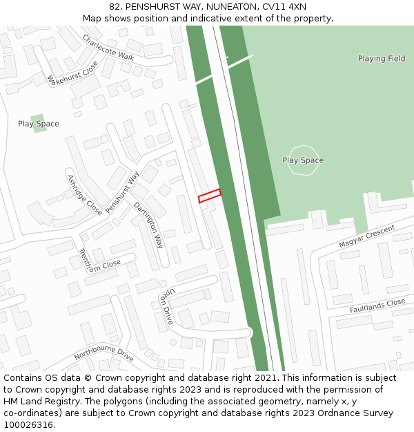 82, PENSHURST WAY, NUNEATON, CV11 4XN: Location map and indicative extent of plot
