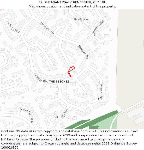 82, PHEASANT WAY, CIRENCESTER, GL7 1BL: Location map and indicative extent of plot