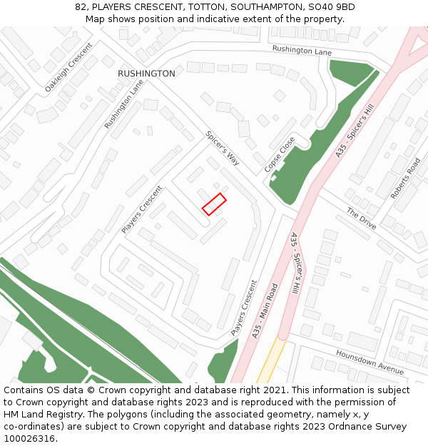 82, PLAYERS CRESCENT, TOTTON, SOUTHAMPTON, SO40 9BD: Location map and indicative extent of plot