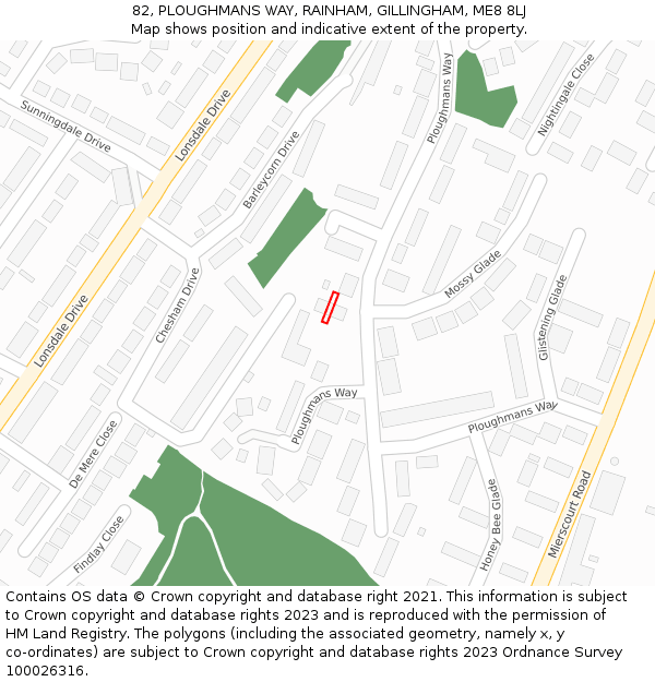 82, PLOUGHMANS WAY, RAINHAM, GILLINGHAM, ME8 8LJ: Location map and indicative extent of plot