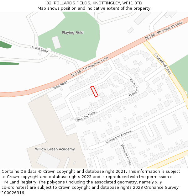 82, POLLARDS FIELDS, KNOTTINGLEY, WF11 8TD: Location map and indicative extent of plot