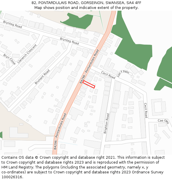 82, PONTARDULAIS ROAD, GORSEINON, SWANSEA, SA4 4FF: Location map and indicative extent of plot