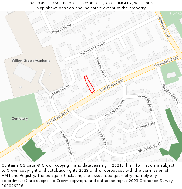 82, PONTEFRACT ROAD, FERRYBRIDGE, KNOTTINGLEY, WF11 8PS: Location map and indicative extent of plot