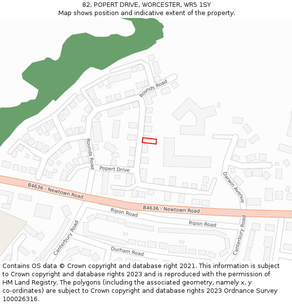 82, POPERT DRIVE, WORCESTER, WR5 1SY: Location map and indicative extent of plot