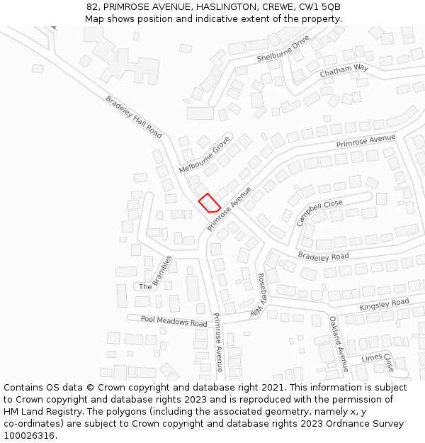 82, PRIMROSE AVENUE, HASLINGTON, CREWE, CW1 5QB: Location map and indicative extent of plot
