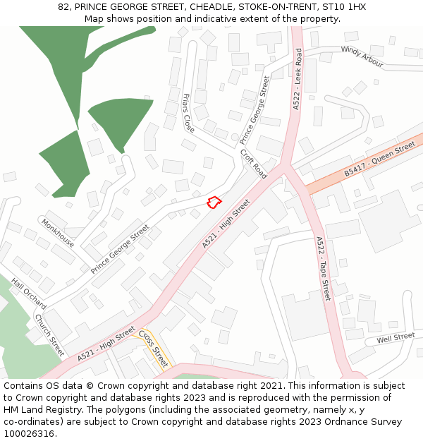 82, PRINCE GEORGE STREET, CHEADLE, STOKE-ON-TRENT, ST10 1HX: Location map and indicative extent of plot