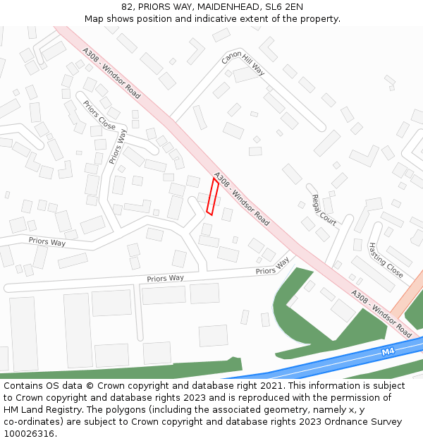 82, PRIORS WAY, MAIDENHEAD, SL6 2EN: Location map and indicative extent of plot