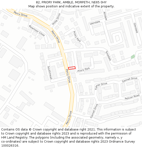 82, PRIORY PARK, AMBLE, MORPETH, NE65 0HY: Location map and indicative extent of plot