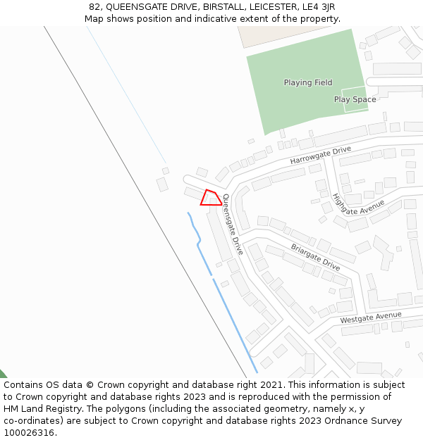 82, QUEENSGATE DRIVE, BIRSTALL, LEICESTER, LE4 3JR: Location map and indicative extent of plot