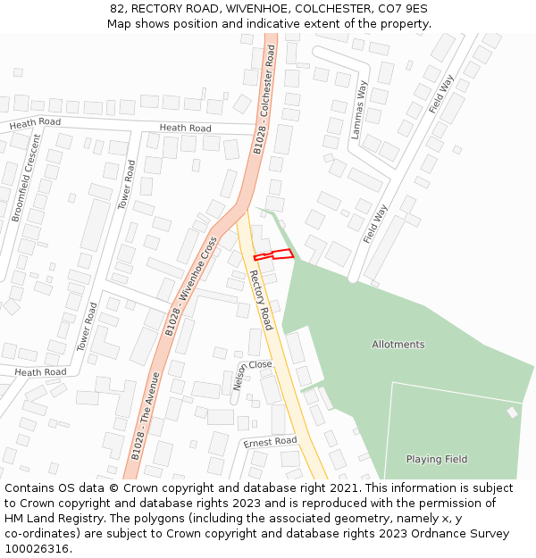 82, RECTORY ROAD, WIVENHOE, COLCHESTER, CO7 9ES: Location map and indicative extent of plot