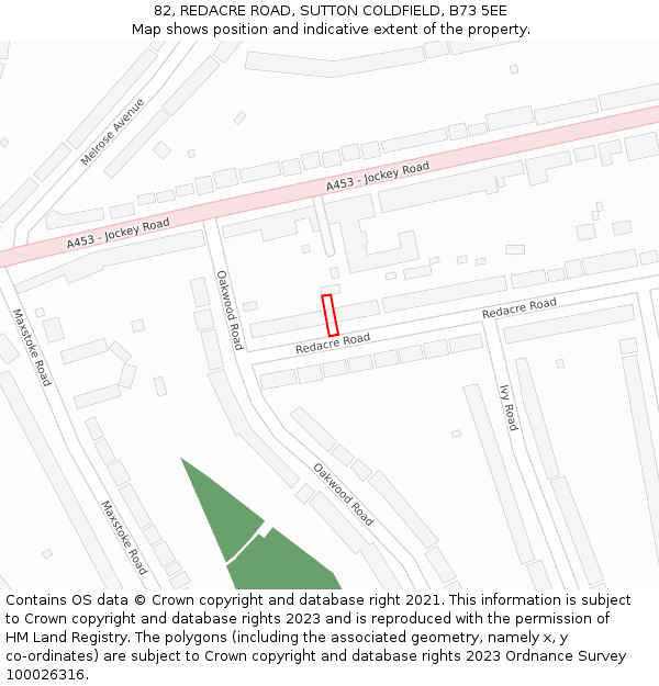 82, REDACRE ROAD, SUTTON COLDFIELD, B73 5EE: Location map and indicative extent of plot