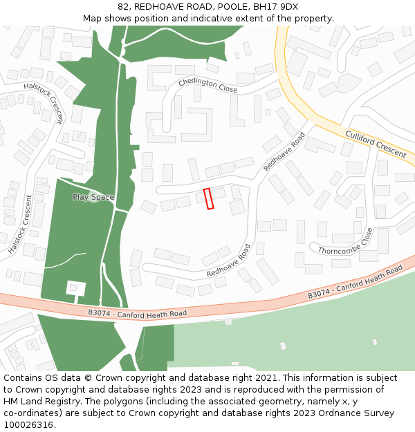 82, REDHOAVE ROAD, POOLE, BH17 9DX: Location map and indicative extent of plot