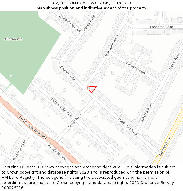 82, REPTON ROAD, WIGSTON, LE18 1GD: Location map and indicative extent of plot