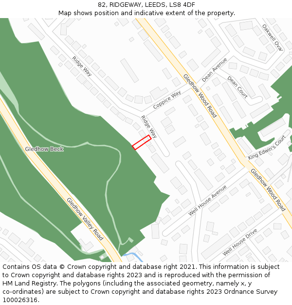82, RIDGEWAY, LEEDS, LS8 4DF: Location map and indicative extent of plot