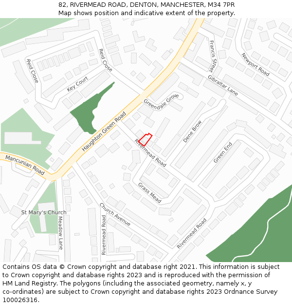 82, RIVERMEAD ROAD, DENTON, MANCHESTER, M34 7PR: Location map and indicative extent of plot