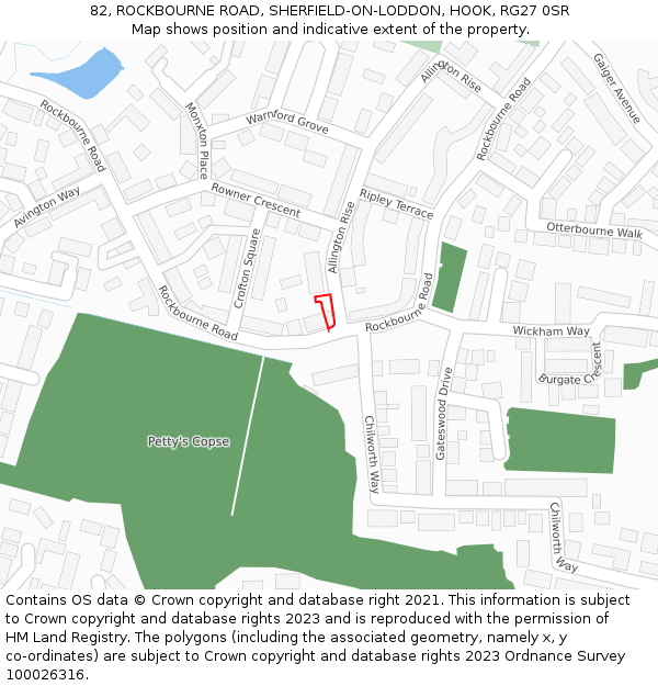 82, ROCKBOURNE ROAD, SHERFIELD-ON-LODDON, HOOK, RG27 0SR: Location map and indicative extent of plot
