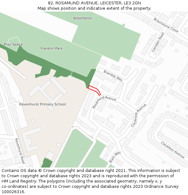 82, ROSAMUND AVENUE, LEICESTER, LE3 2GN: Location map and indicative extent of plot