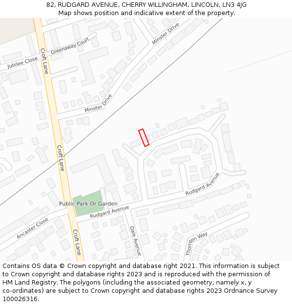 82, RUDGARD AVENUE, CHERRY WILLINGHAM, LINCOLN, LN3 4JG: Location map and indicative extent of plot