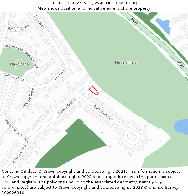 82, RUSKIN AVENUE, WAKEFIELD, WF1 2BQ: Location map and indicative extent of plot