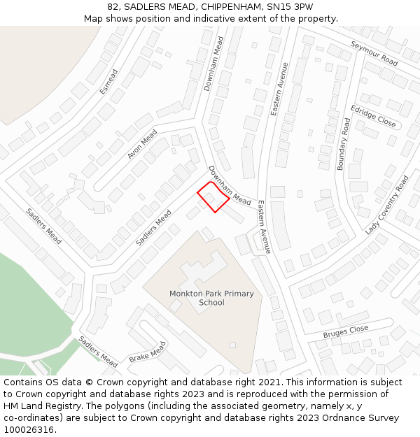 82, SADLERS MEAD, CHIPPENHAM, SN15 3PW: Location map and indicative extent of plot