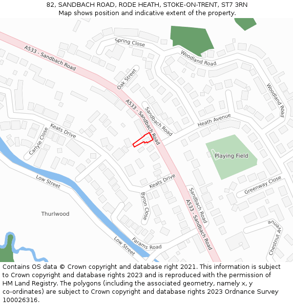 82, SANDBACH ROAD, RODE HEATH, STOKE-ON-TRENT, ST7 3RN: Location map and indicative extent of plot