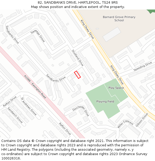 82, SANDBANKS DRIVE, HARTLEPOOL, TS24 9RS: Location map and indicative extent of plot