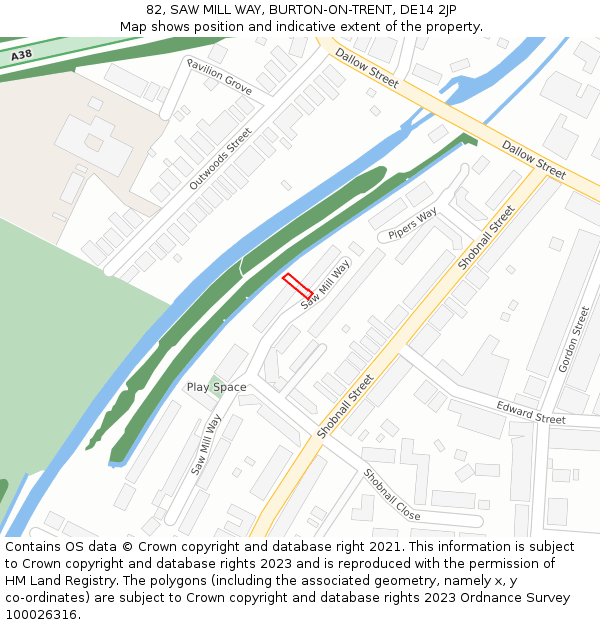 82, SAW MILL WAY, BURTON-ON-TRENT, DE14 2JP: Location map and indicative extent of plot