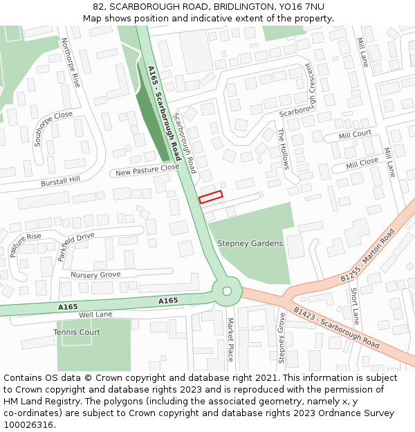 82, SCARBOROUGH ROAD, BRIDLINGTON, YO16 7NU: Location map and indicative extent of plot