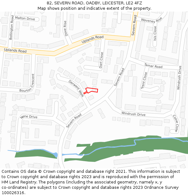 82, SEVERN ROAD, OADBY, LEICESTER, LE2 4FZ: Location map and indicative extent of plot