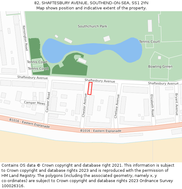 82, SHAFTESBURY AVENUE, SOUTHEND-ON-SEA, SS1 2YN: Location map and indicative extent of plot